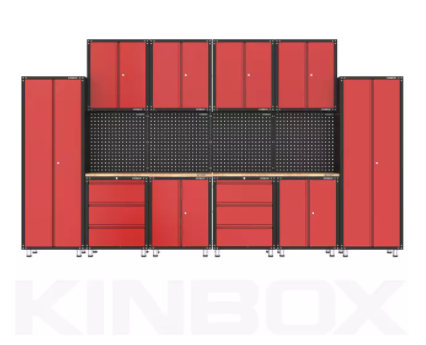 Syst&egrave;me d'armoire de rangement et d'atelier de garage en m&eacute;tal 16 pi&egrave;ces