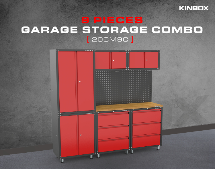 9 pi&egrave;ces Syst&egrave;me d'atelier de garage en m&eacute;tal pour atelier